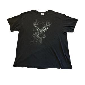 Vintage Deer Buck Smoke 90s Black Y2K Distressed Grunge Tee Shirt Sz 2XL